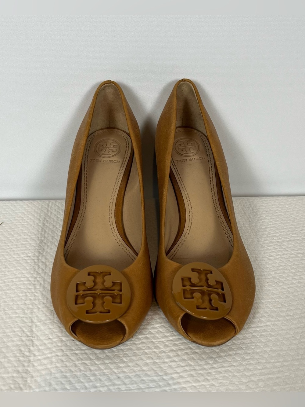 Tory Burch Leather Sally Peep-Toe Wedge Pump Women’s Size 6 1/2